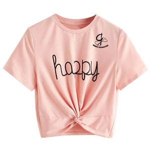 Camisetas recortadas de secado rápido para mujer en blanco liso de verano, camisetas de tela de algodón 100% con etiqueta privada - Product Image 1