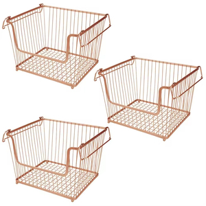 Juego de tres cestas de almacenamiento de vajilla Diseño de lujo Precio asequible Color oro rosa Última llegada Cesta de almacenamiento de frutas - Product Image 1