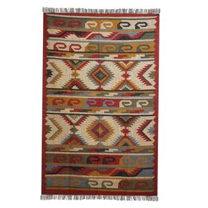 Tapis Kilim en Laine Fait à la Main, Motif Géométrique Brodé, Maison, Hôtel, Style Boho, Salon Extérieur - Product Image 6