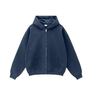 100% Cotton Fleece Heavyweight Zip Hoodie High Quality French Terry Oversized Drop Shoulder Cropped Custom Zip up Hoodie - Product Image 2