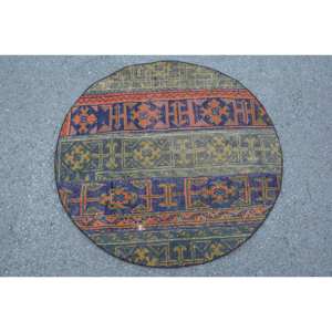 พรมปูพื้น3x3ft สไตล์ตุรกีวินเทจสีแดงและเหลืองสไตล์คลาสสิกโบฮีเมียนขนสัตว์ถักแบบแบนมียางรองสำหรับตกแต่งห้องนั่งเล่น - Product Image 1