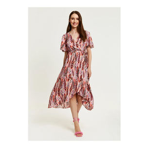 Women's Casual Midi Wrap <b>Dress</b> 100% Viscose <b>Floral</b> Paisley Print <b>Short</b> Sleeves V-Neck Logo Back Chiffon Brown Pink Summer Spring - Product Image 1