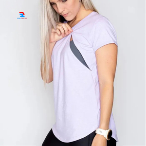 Vente en gros d'allaitement à manches courtes grossesse t-shirts dames allaitement 100% coton maternité t-shirts femmes - Product Image 1