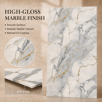 Panel de Pared de PVC MORLENX, Lámina de Mármol UV Blanco Gris con Textura de Grietas Doradas