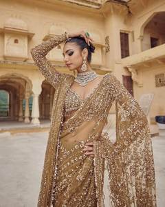 Sari de Novia Indio de Alta Calidad con Tela Mono Net, Elegante, para Mujer, para Bodas, Festivales y Fiestas, con Función de Secado Rápido - Product Image 4