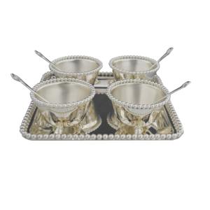 Ensemble de 4 bols de service en acier inoxydable de haute qualité avec plateau et cuillère, rehausse les collations quotidiennes en une expérience raffinée - Product Image 1