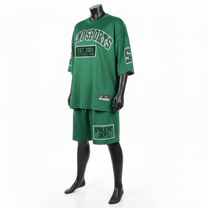 High Quality <b>Men</b> Mesh Jersey <b>Short</b> Set Soft Polyester Fabric Athletic Fit <b>Green</b> Custom Heat Transfer Logo Mesh Jersey <b>Short</b> Set - Product Image 5