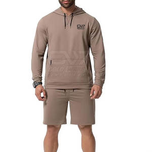 Sudadera con capucha y pantalón corto de forro polar para hombre hecho al por mayor, Conjunto de sudadera con capucha y pantalón corto de color de diseño personalizado para hombre - Product Image 4