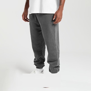 100% pantalones de algodón para hombre, pantalones gruesos con logotipo personalizado, pantalones de chándal deportivos de gimnasio de secado rápido lavados con ácido de peso pesado con Color oscuro - Product Image 3