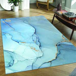 Alfombras de Mármol en Tonos Azules, Alfombras Brillantes, Alfombra Estampada, Alfombra de Terciopelo de Lujo - Product Image 3