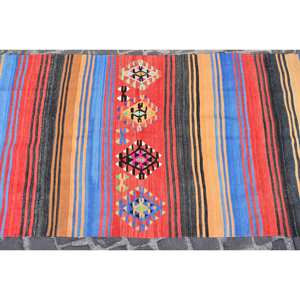 Tapis en Laine Turque Vintage Fait Main 3 'X 12.9' Rouge Bleu Ethnique Patchwork Rectangle Design Style Classique pour Salon Chambre Latex - Product Image 5