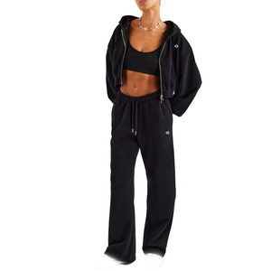 Conjunto Deportivo de Sudadera Corta con Cremallera y Pantalones Jogger para Mujer, Felpa Suave, Corte Holgado, Cintura Elástica, Ropa de Calle, Ropa Informal - Product Image 3
