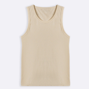 Débardeur en tricot côtelé beige pour homme, col rond, couleur unie, décontracté, sans manches - Product Image 6