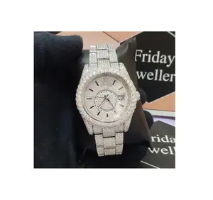 41MM Nouvelle Marque Iced Out Montre En Acier Inoxydable Étincelant À La Main Réglage Buste Vers Le Bas VVS Moissanite Montres Pour Bijoux De Mode