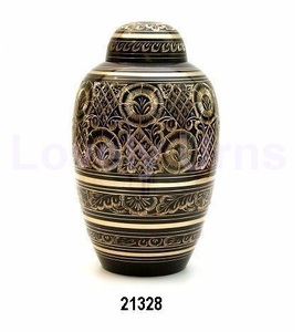 Radiance <b>Black</b> Engraved Brass Cremation <b>Funeral</b> Ash Urns - Product Image 1