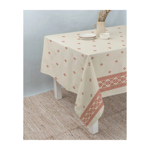 Nappe en coton crème à imprimé floral de roses et de vigne, bordure bordeaux, rectangulaire, pour salle à manger, fournisseur de textiles de maison, vente en gros, sur mesure - Product Image 2
