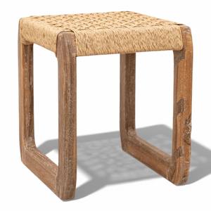 Tabouret de salle de bain en teck recyclé avec siège en corde naturelle tressée à la main, tabouret de douche imperméable pour spa, mobilier de salle de bain rustique - Product Image 2