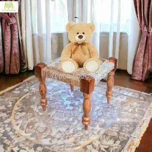 Tabouret en bois ottoman gain de place Peeda repose-pieds tabouret ottoman fait à la main Console d'incrustation d'os ottoman - Product Image 5