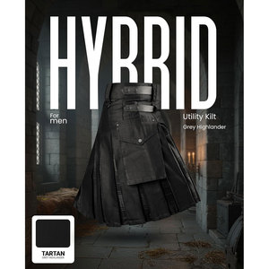 Venta al por Mayor de Kilts Híbridos para Hombre, Diseño Escocés Tradicional con Tartán Highlander Gris 2026 - Product Image 5