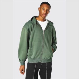 Sweats à capuche zippés de haute qualité, coupe courte, 80% coton, 20% polyester, épaules tombantes, poids lourd, broderie personnalisée, coupe ample - Product Image 4