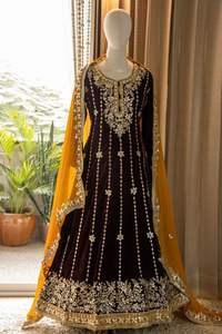 Traje Gota Patti Premium para Mujer para Fiesta con Encaje Dorado de Lujo, Bordado Audaz y Acabado Elegante - Product Image 2