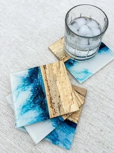 Posavasos de piedra y resina de perlas blancas elegantes, Juego de vasos hechos a mano para decoración del hogar, Regalos especiales y estilo de mesa - Product Image 6