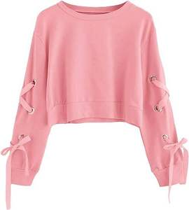 OEM High Quality Womens Plain Color Hoodie Breathable Crop <b>Top</b> Long Sleeve Pullover - Product Image 4