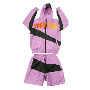 Conjunto Corto Unisex de Otoño al por Mayor, Chaqueta Corta con Cremallera para Hombre, 100% Algodón Ecológico, Cortavientos, Diseño Sólido, Color Combinado - Product Image 4