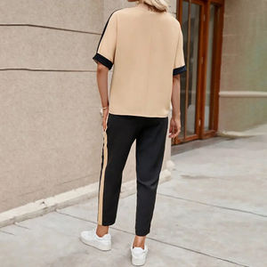 2025 nouveau survêtement d'été personnalisé couleurs unies à manches courtes et coton court été pour les femmes coupe ample ensemble - Product Image 2