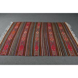 Turkish Vintage Kilim Rug 4.6x7 ft (139x212 cm), <b>Red</b> Check <b>Wool</b> Rug - Product Image 3