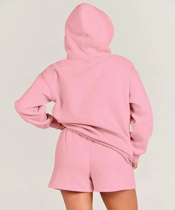 Conjunto de Dos Piezas de Sudadera con Capucha y Pantalones Cortos de Punto de Algodón Casual Sólido de Invierno Personalizado para Mujer con Impresión de Logotipo Personalizado - Product Image 4