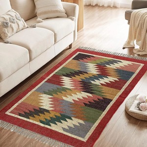 Alfombra de yute de lana Tribal bohemia de exportador al por mayor alfombras tejidas a mano felpudos multicolores decoración del hogar al aire libre OEM disponible - Product Image 4