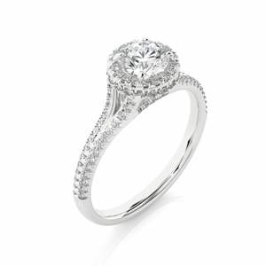 Bague de fiançailles en diamant halo à tige fendue de coupe ronde pour femmes - Product Image 3
