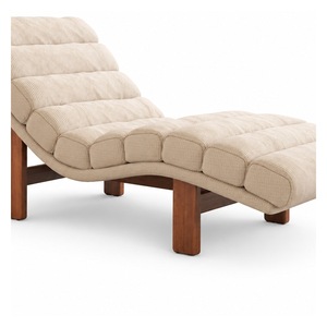 Chaise longue moderne en velours côtelé, fauteuil d'appoint rembourré, ottoman en tissu crème, siège de détente pour salon - Product Image 5