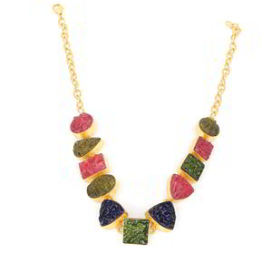 Collar de Moda con Incrustaciones de Moldavita en Latón Chapado en Oro, Hecho a Mano, Regalo de Boda para Ella - Product Image 3