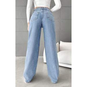 JEANS À JAMBES LARGES Luxe Bleu Glacé Plaqué Denim Extensible Tissu Écologique Durable Taille Haute Tailles 26-40 OSCA INTERNATIONAL - Product Image 5