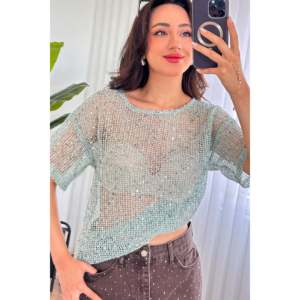 Blusa Verde Menta con Adornos de Lentejuelas al por Mayor - Verde Menta - Product Image 3
