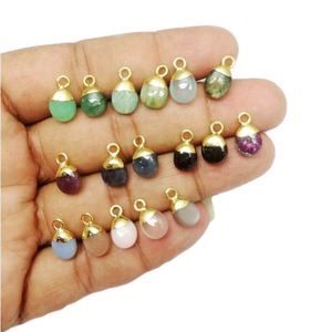 8-10mm Naturel Rose Quartz Gemstone Tumble Pendentif Or Galvanisé Pierres De Naissance Bijoux De Mode avec Placage Or - Product Image 5