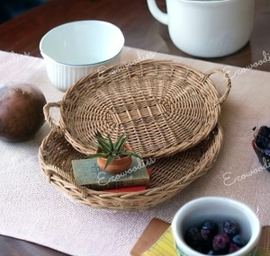 Cute & <b>Small</b> Round Organizer <b>Basket</b> Set 2 <b>Wicker</b> Rattan Serving Tray <b>Wicker</b> Rattan Serving <b>Basket</b> Rustic Organizer - Product Image 1