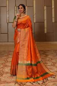 Haute soie brute tissage Saree Temple tissé bordure numérique imprimé moderne rayonne pure soie Blouse pièce contraste Pallu adultes - Product Image 5