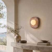 Applique murale en marbre naturel, plaque ronde en pierre, globe opale, LED G9 multicolore, chambre, couloir, salle de bain