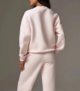 Conjunto de chándal de lana de algodón largo para mujer, sudadera lisa y pantalones de chándal, traje de jogging cálido de gran tamaño grueso para Otoño e Invierno - Product Image 3