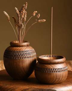 Portavelas cilíndrico de madera pulida hecho a mano, decoración para el hogar, Navidad, cumpleaños, San Valentín, Rani Industries RI263, 1 color - Product Image 2