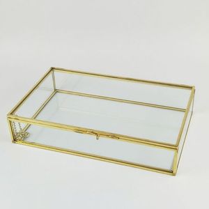 Handmade Brass & Glass Decorative <b>Box</b> Elegant Clear Rectangular Keepsake Case for Scroll Wedding Favors Flower <b>Gift</b> Packaging - Product Image 1
