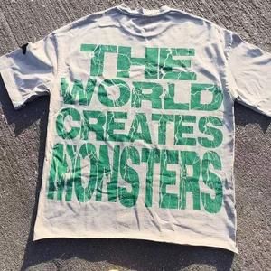 Wholesale Oversized Distressed DTG Print Boxy <b>Cropped</b> Graphic T-Shirts <b>Men</b> Custom Streetwear Cotton Short Sleeve O-Neck T-Shirt - Product Image 4