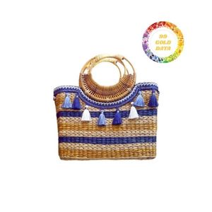Encantadora bolsa tejida de jacinto de agua hecha a mano de fibra natural de construcción fuerte gran espacio perfecto para viajes y estilo diario - Product Image 6
