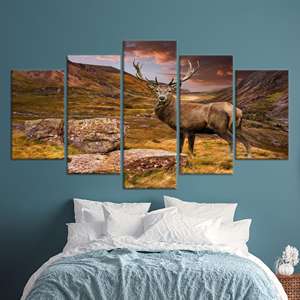 Elegant Deer Horn Printed <b>Canvas</b>: <b>Animal</b> Print Wall Art Decor,SET OF 5 MIX <b>CANVAS</b> - Product Image 1