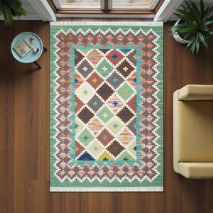 Tapis Kilim en Laine/Soie Fait Main et à la Machine, Motif Original, Tissage Plat à Poil Ras, Tapis Moderne pour Salon et Décoration Intérieure - Product Image 4