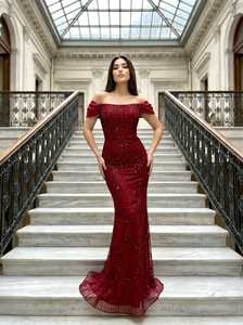 Luxury Beaded Straight Modern Fitted Evening <b>Dress</b> Shoulder Wedding Gown Elegant Bridal Long <b>Train</b> High Quality Custom Design - Product Image 6