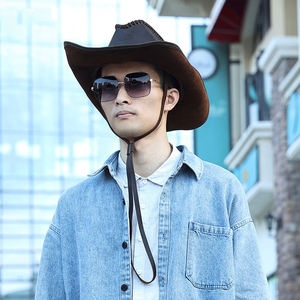 Sombrero Vaquero de Cuero Genuino Premium, Hecho a Mano, Estilo Occidental, Ala Ancha, Sombrero de Moda para Hombres y Mujeres, para Viajes al Aire Libre - Product Image 6